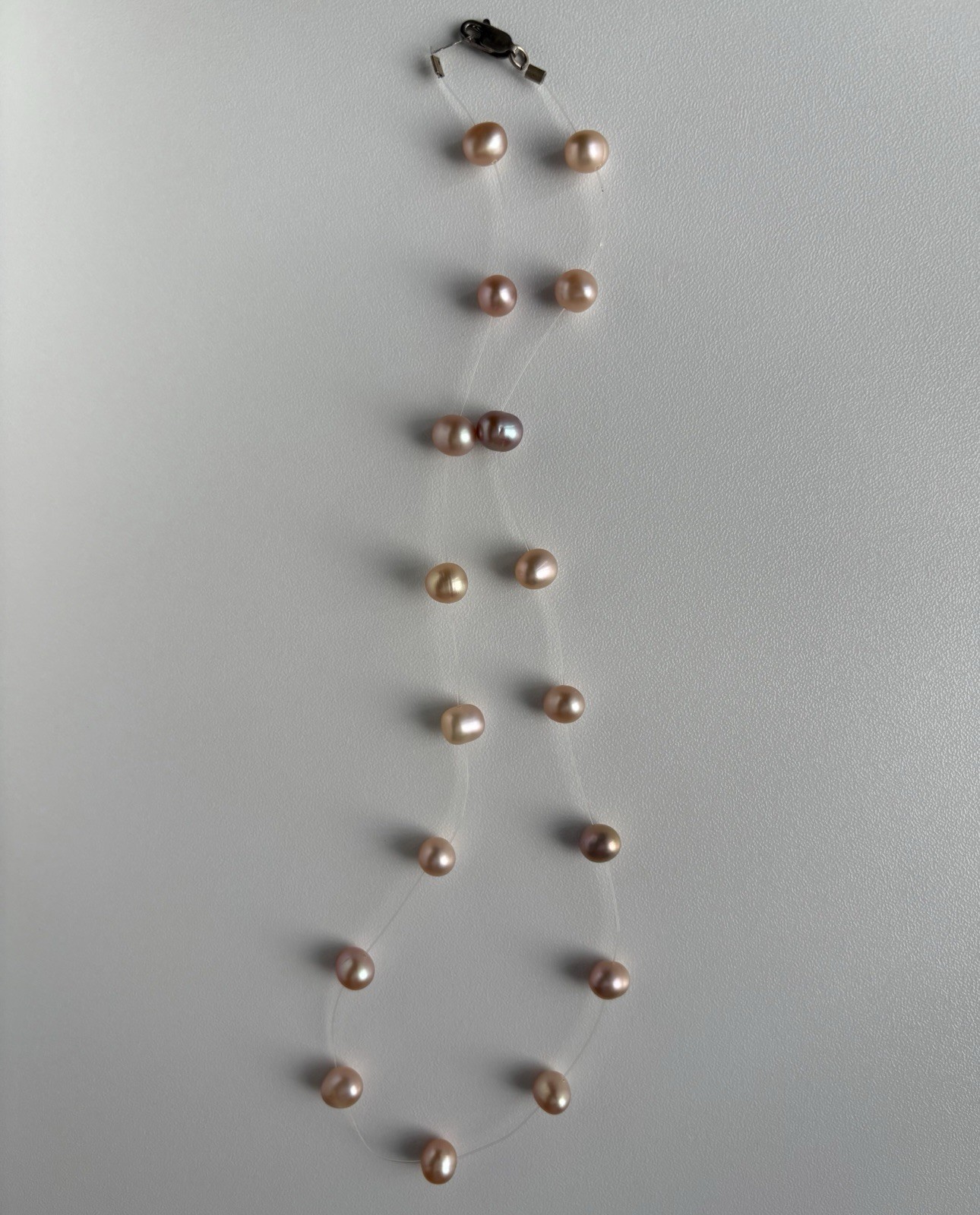 Vintage 925 Sterling Silver Floating illusion Pearl Necklace 17.5in Ladies 8.62g