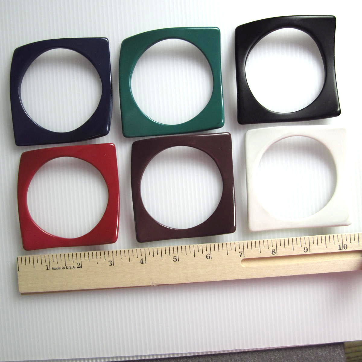 Vintage Lucite Bangle Bracelets Set of 6 Jewel Tone 1960s Mod Square Retro