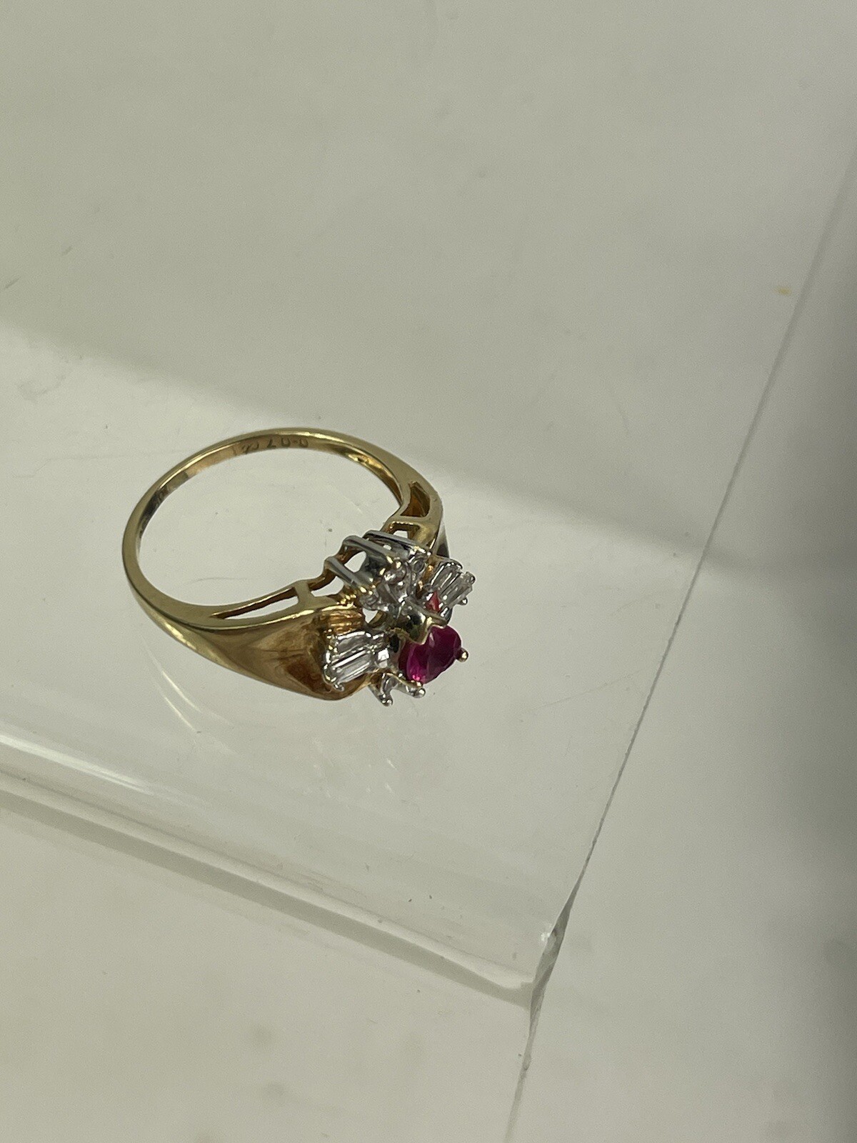 10k Yellow Gold RBC Hearts & Garnet Flowers Cocktail Ring Superb ! Size 6.5