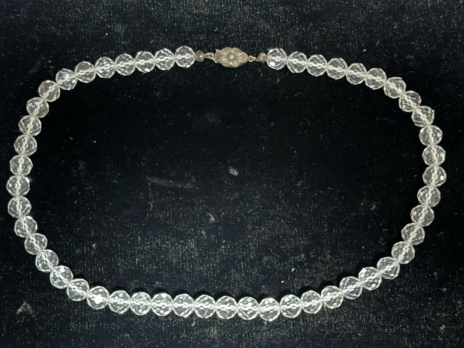 Vintage Necklace Cut Glass Faceted Crystal Beads Sterling Silver Clasp 16”