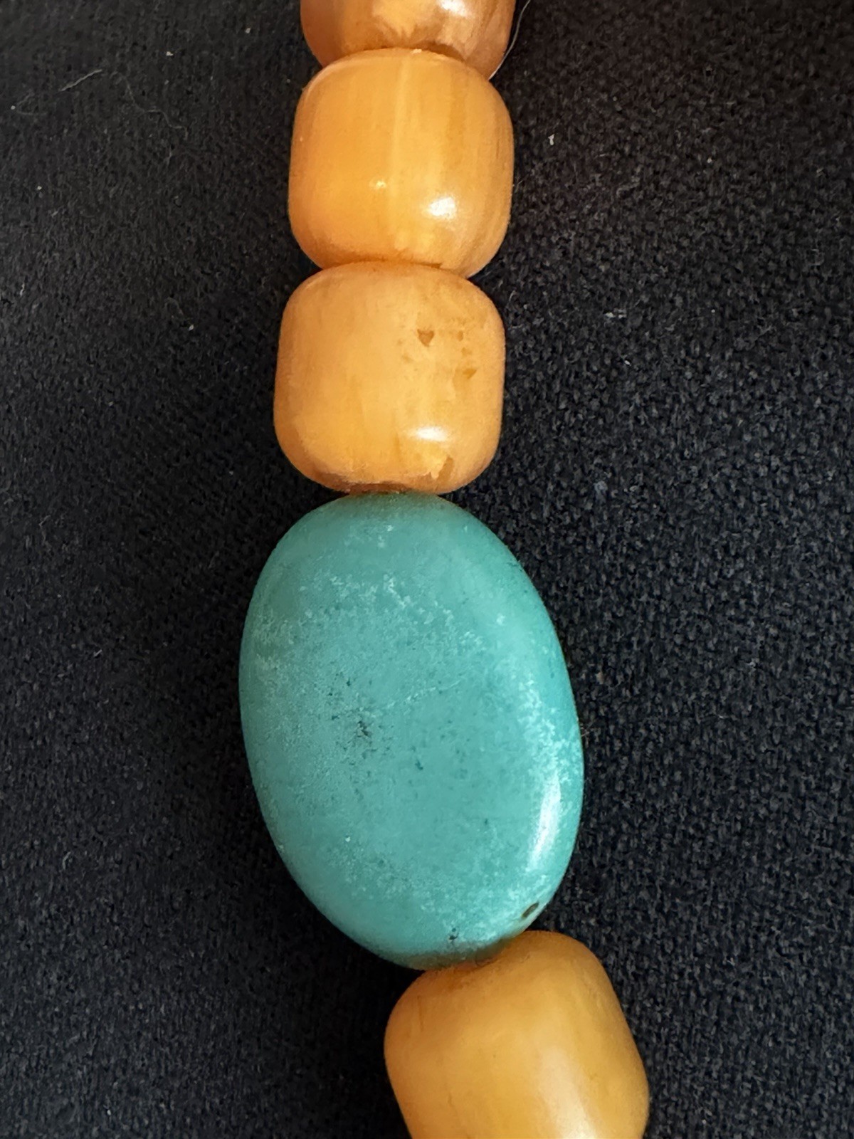 Vtg 925 Sterling Butterscotch Bakelite 17” Necklace BarrelBeads 1cm Tested 85.6g