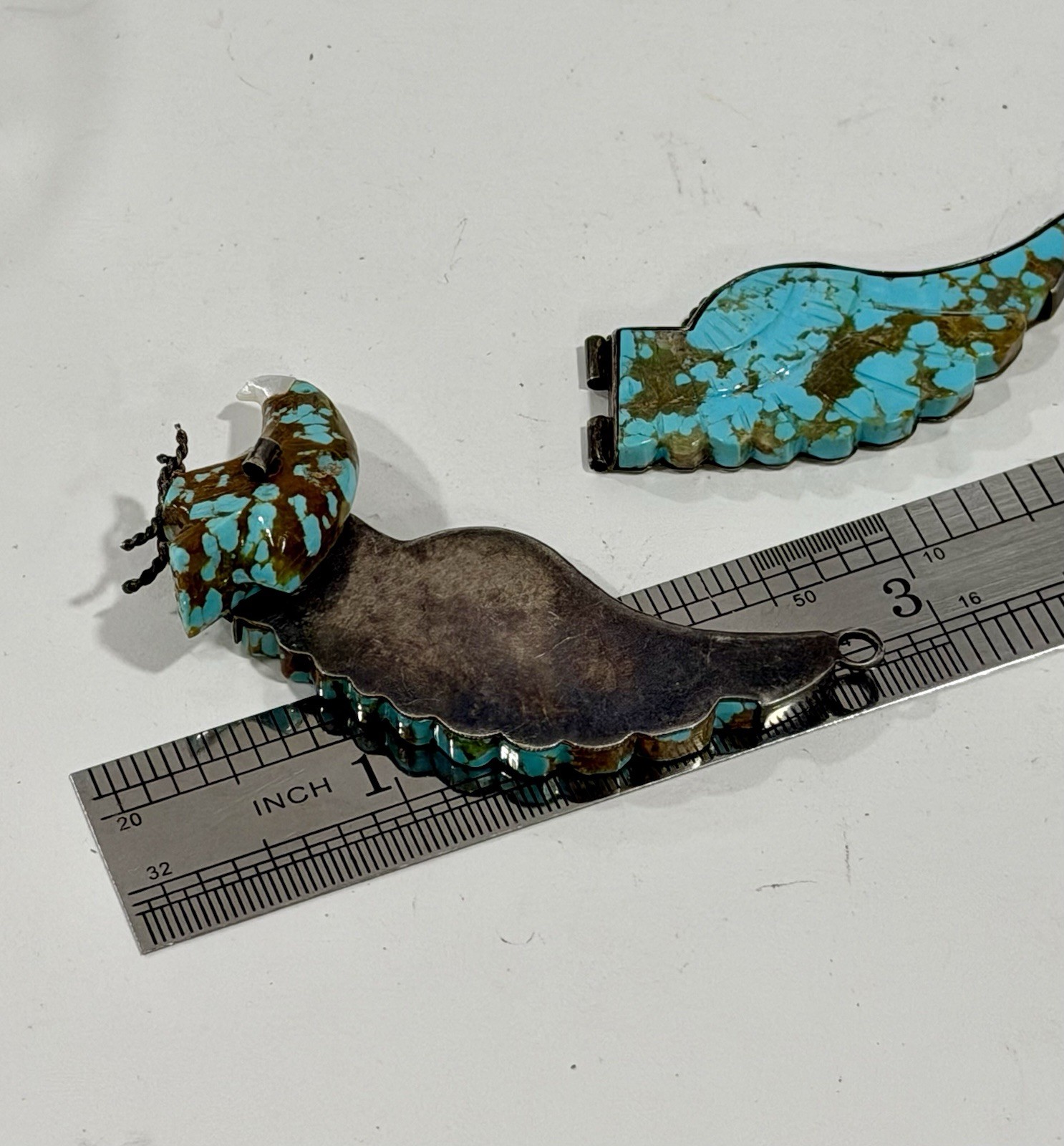 Vintage Native Navajo Carved Turquoise & Silver Large Wing Spread Eagle Pendant