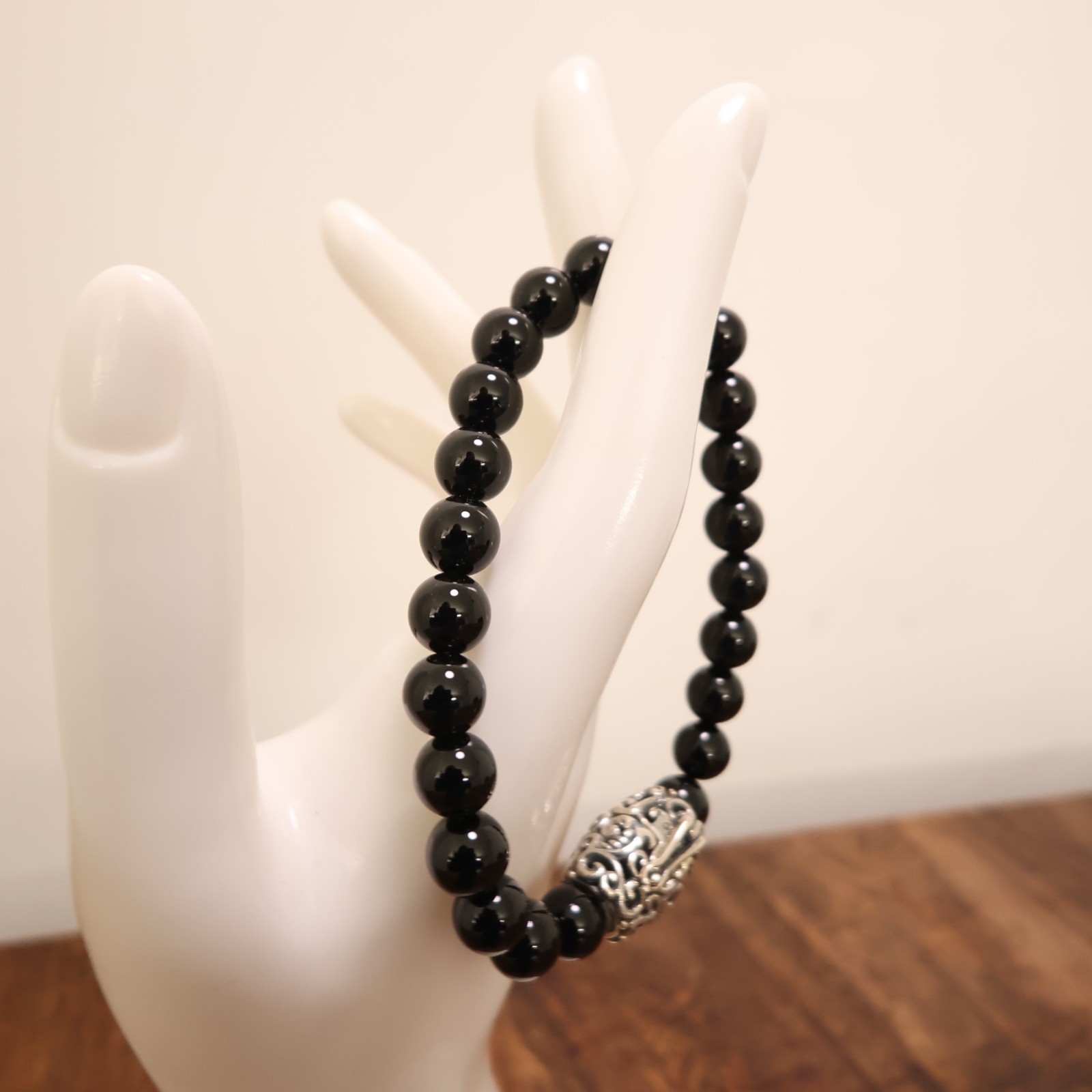 Carolyn Pollack bracelet Relios black onyx beads silver magnetic clasp 6.75in