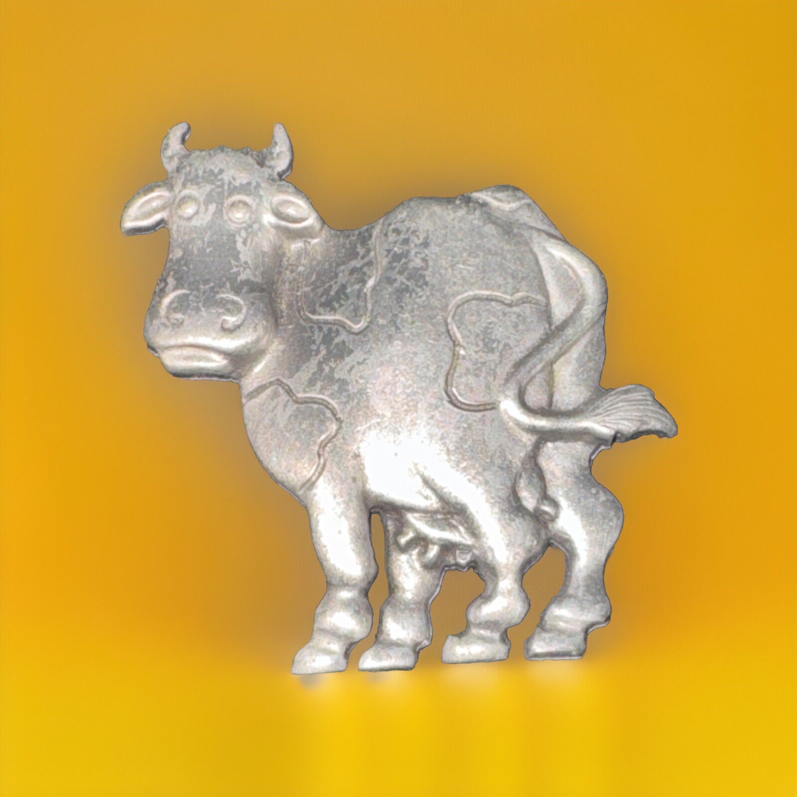 Vintage Holstein Cow Brooch Pin Brushed Matte Silver Tone Signed JJ 1988