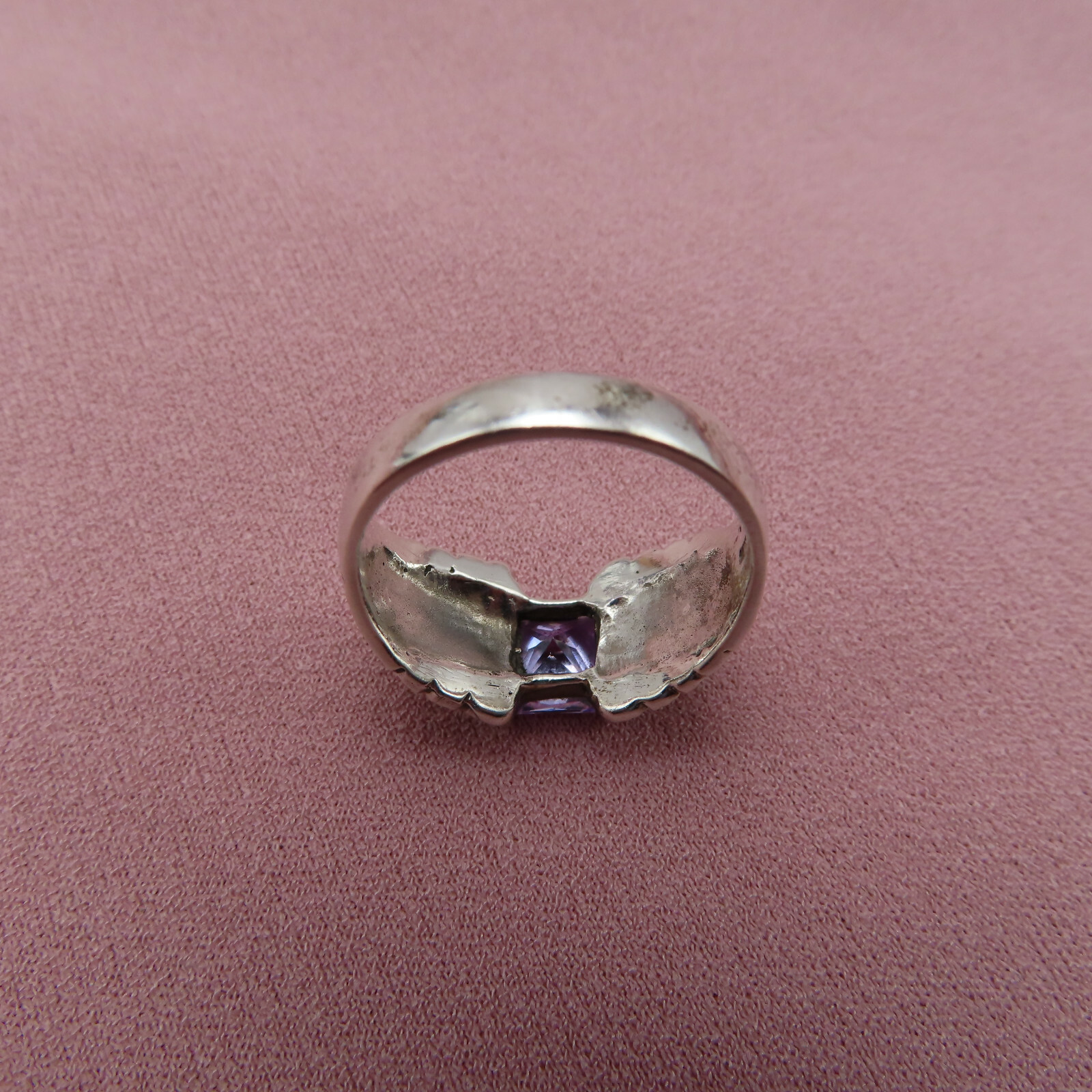 CW Sterling Silver Ring Vintage Purple Solitaire Crystal Size 8 Marcasites 544a