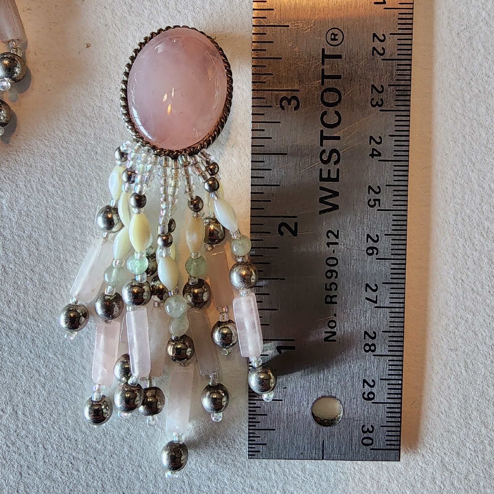 Boho Western Vintage Rose Quartz Cabochon Mother Of Pearl Bead Dangle Clip Gift