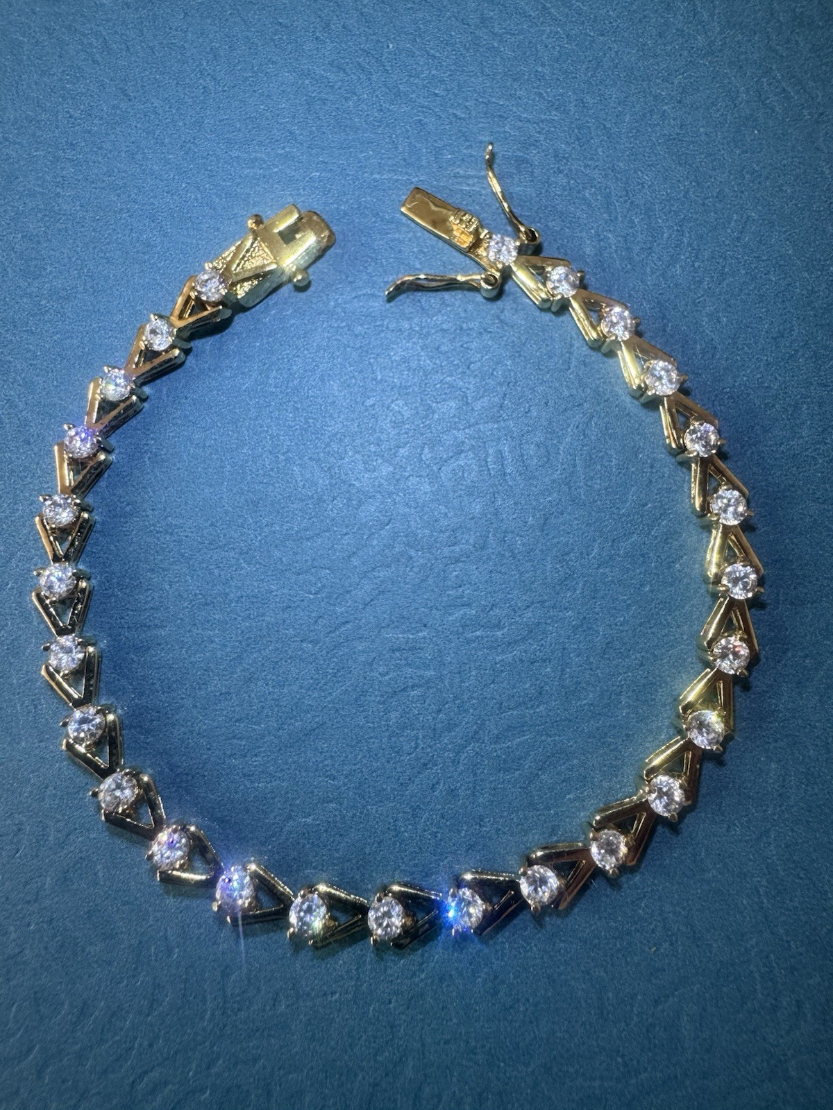 Vintage DBJ .925 Sterling Silver 14k Gold Plate Diamonds Bracelet Size 7”