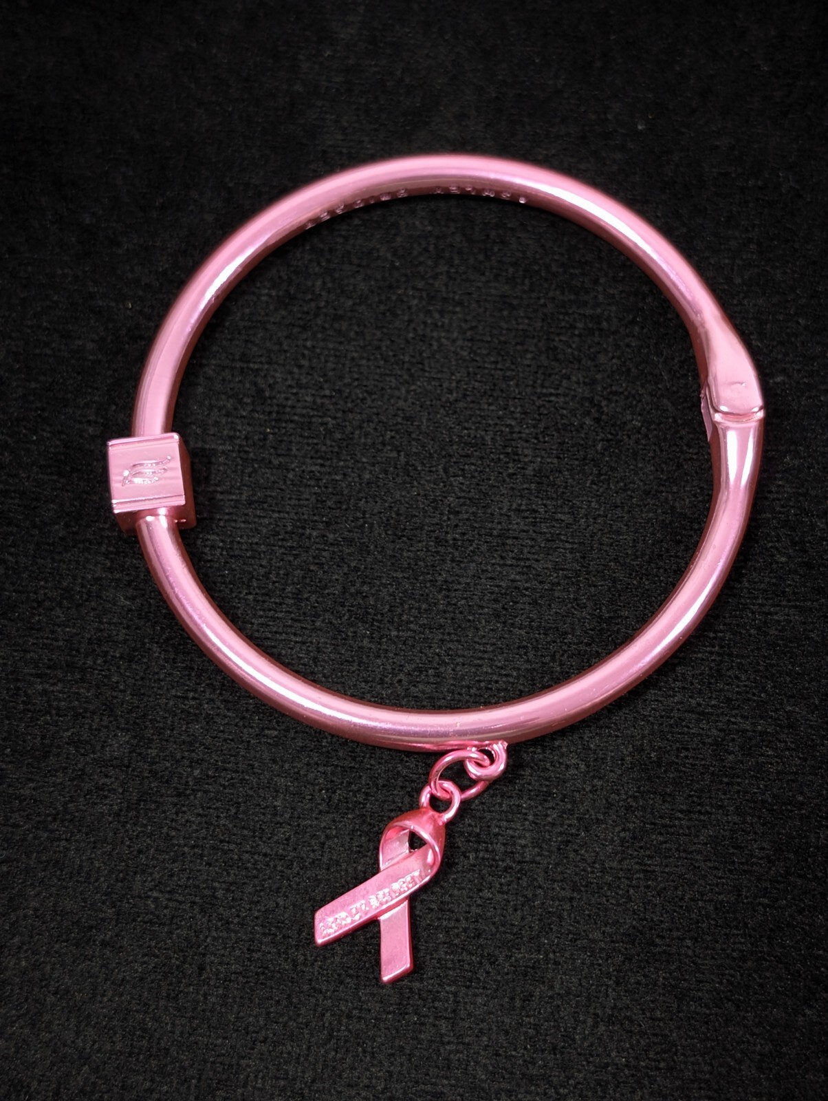 Ashley Bridget Pink Metallic Awareness Ribbon Charm Bangle Bracelet 7.5 in
