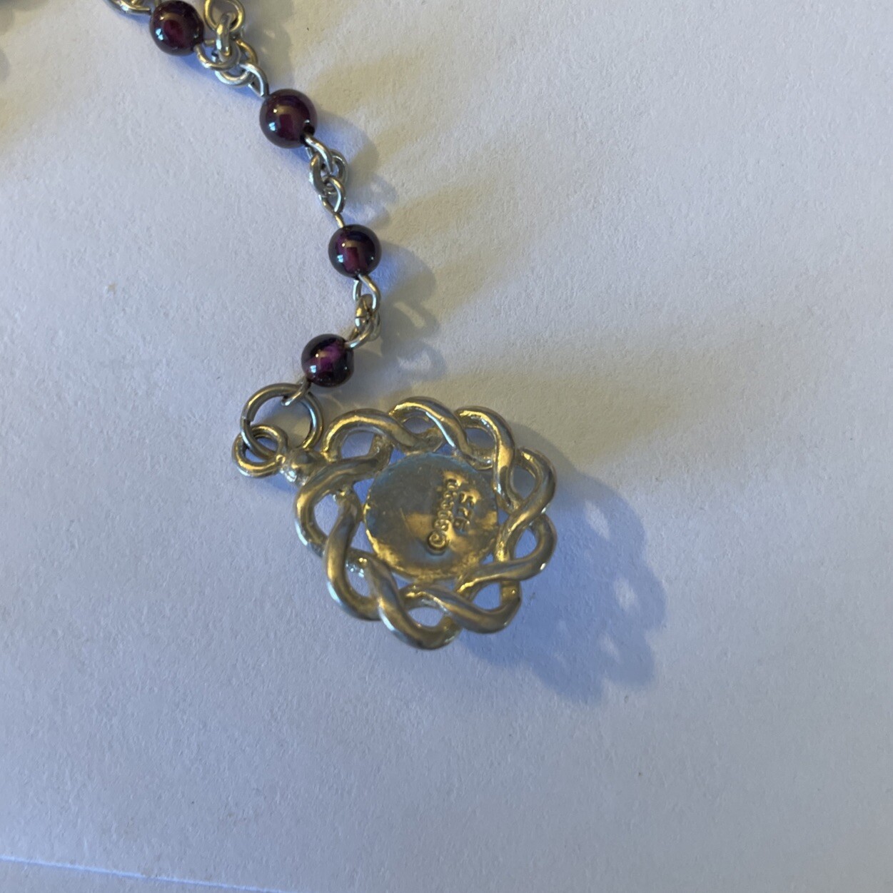 Signed BOCCO Solid 925 Sterling Silver 16″ Rosary Amethyst Bead Chain Necklace