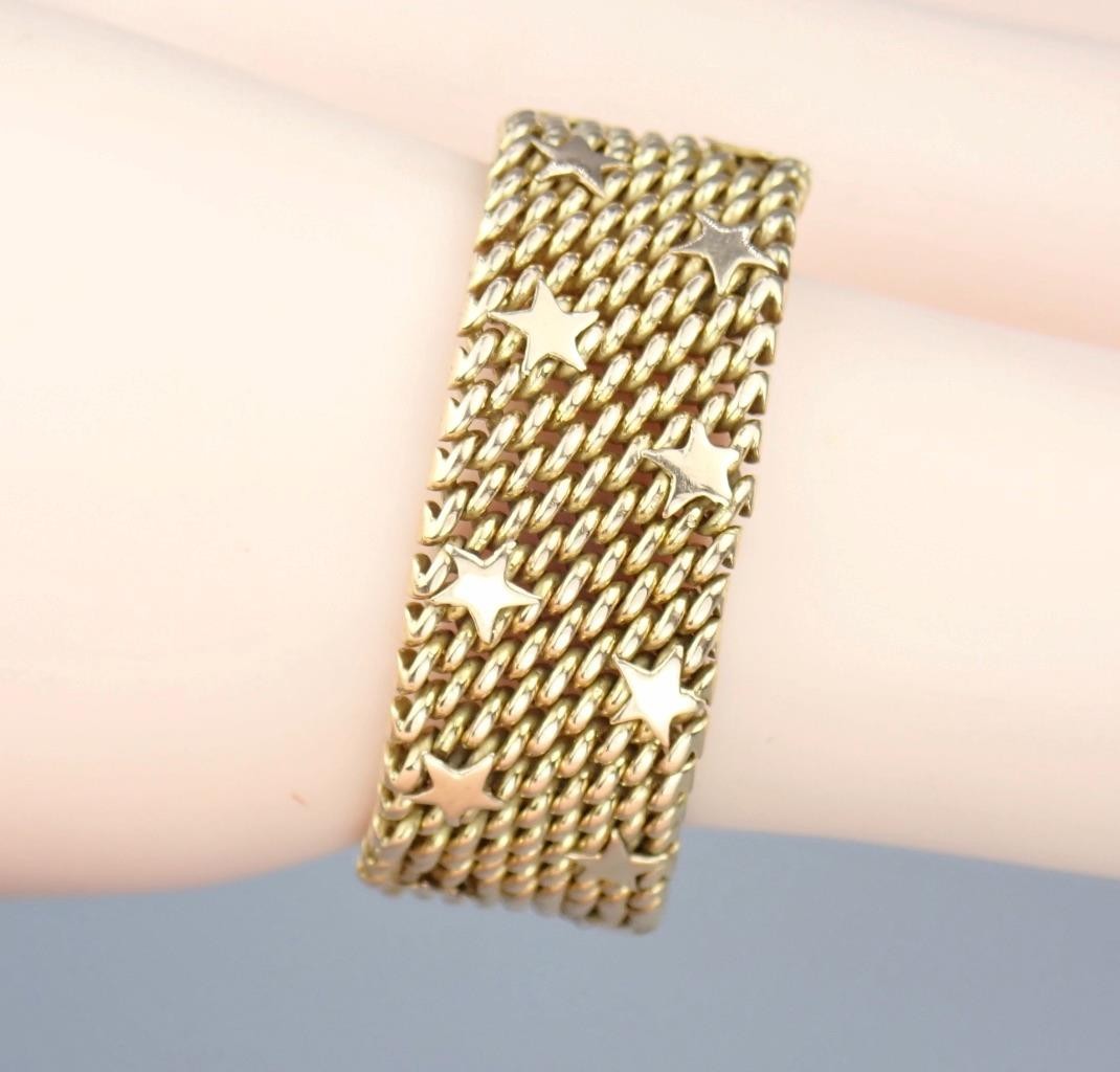 Fine Vintage Italian Solid 18K Gold Floating Stars Celestial Woven Mesh Ring 11