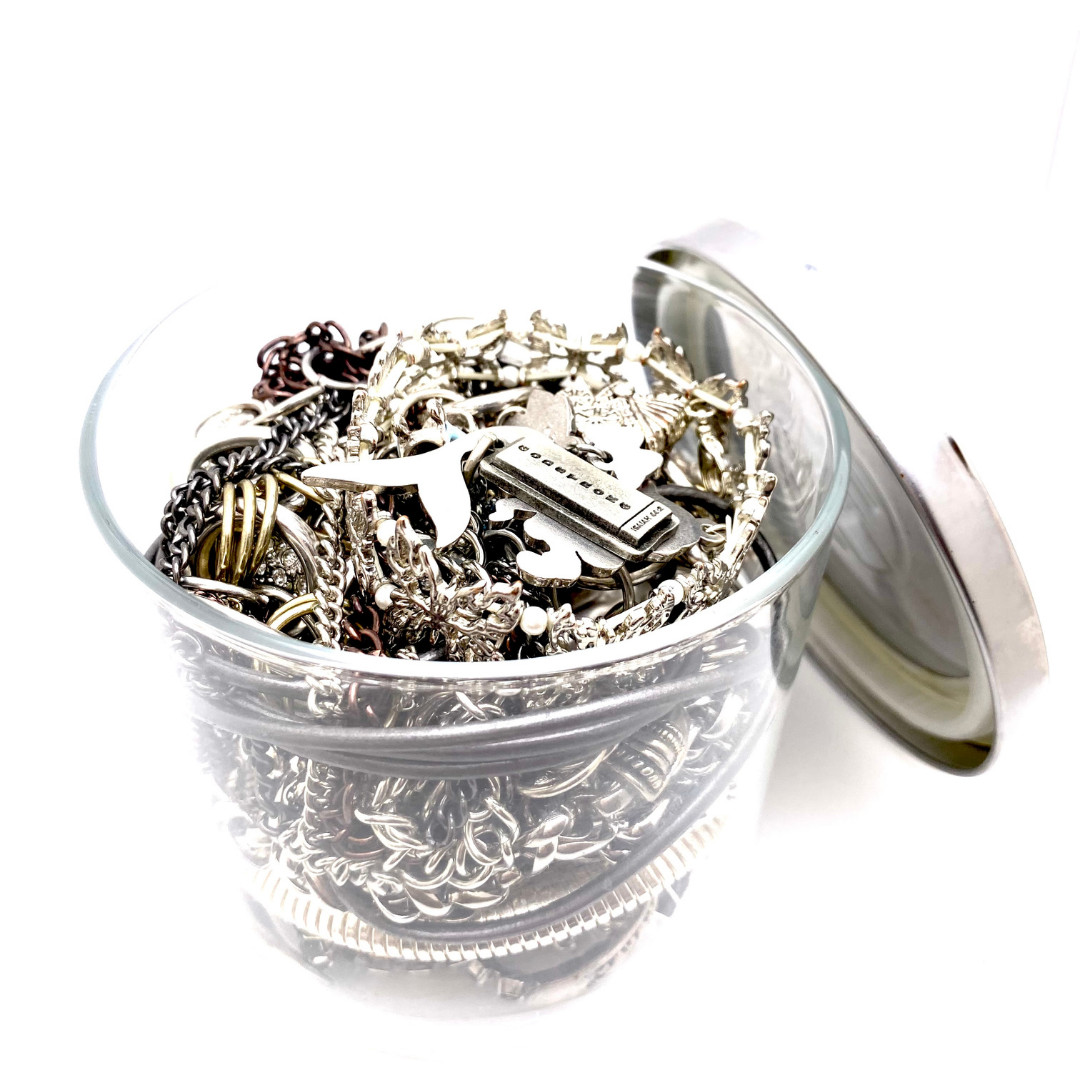 Mystery Vintage Modern Silver Tone Theme Fashion Costume Mixed Jewelry Jar 1lb
