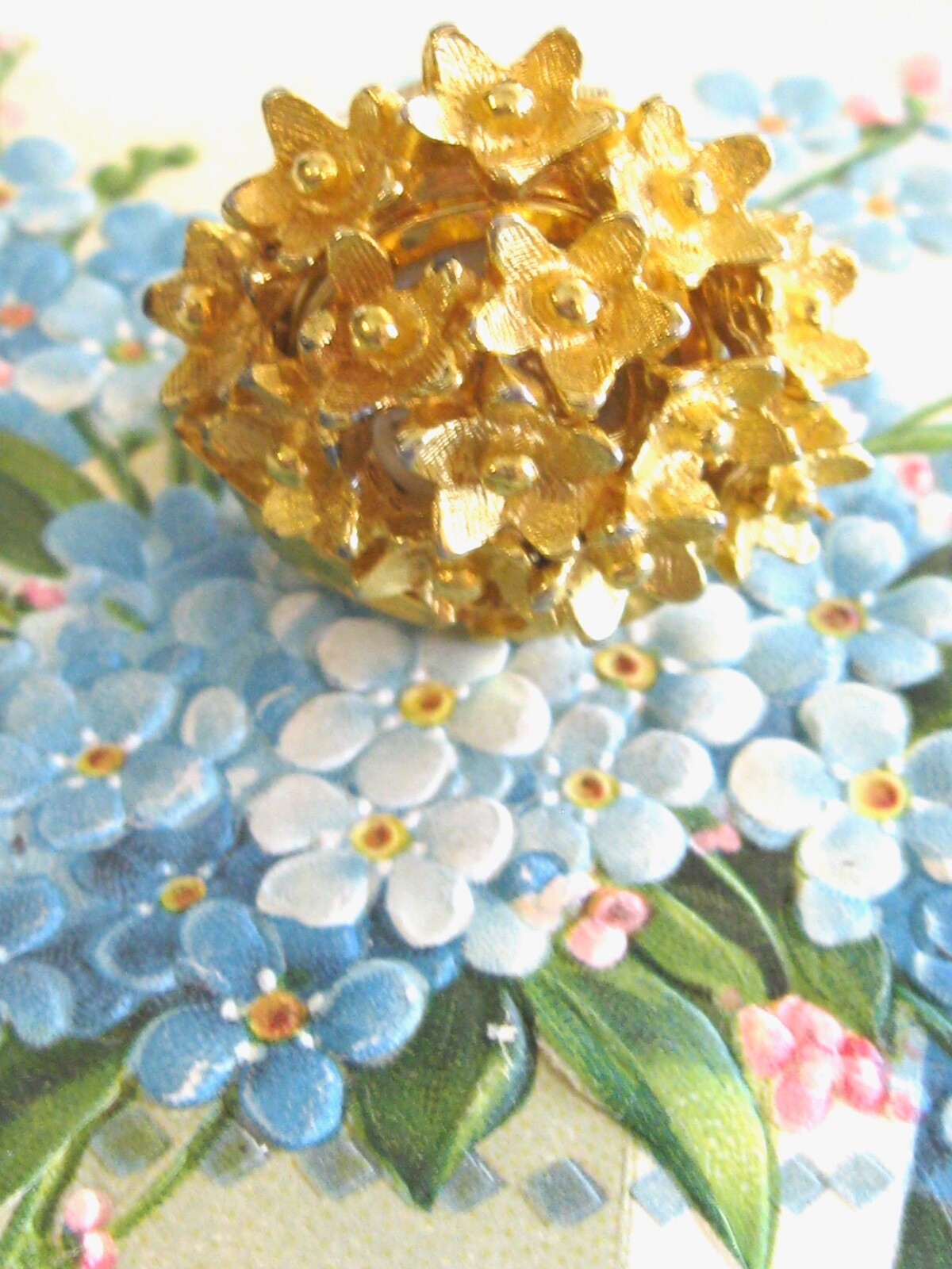 VINTAGE SAMBA MANUAL WIND WATCH RING W HINGED SPRING FORGET ME NOT FLORAL COVER