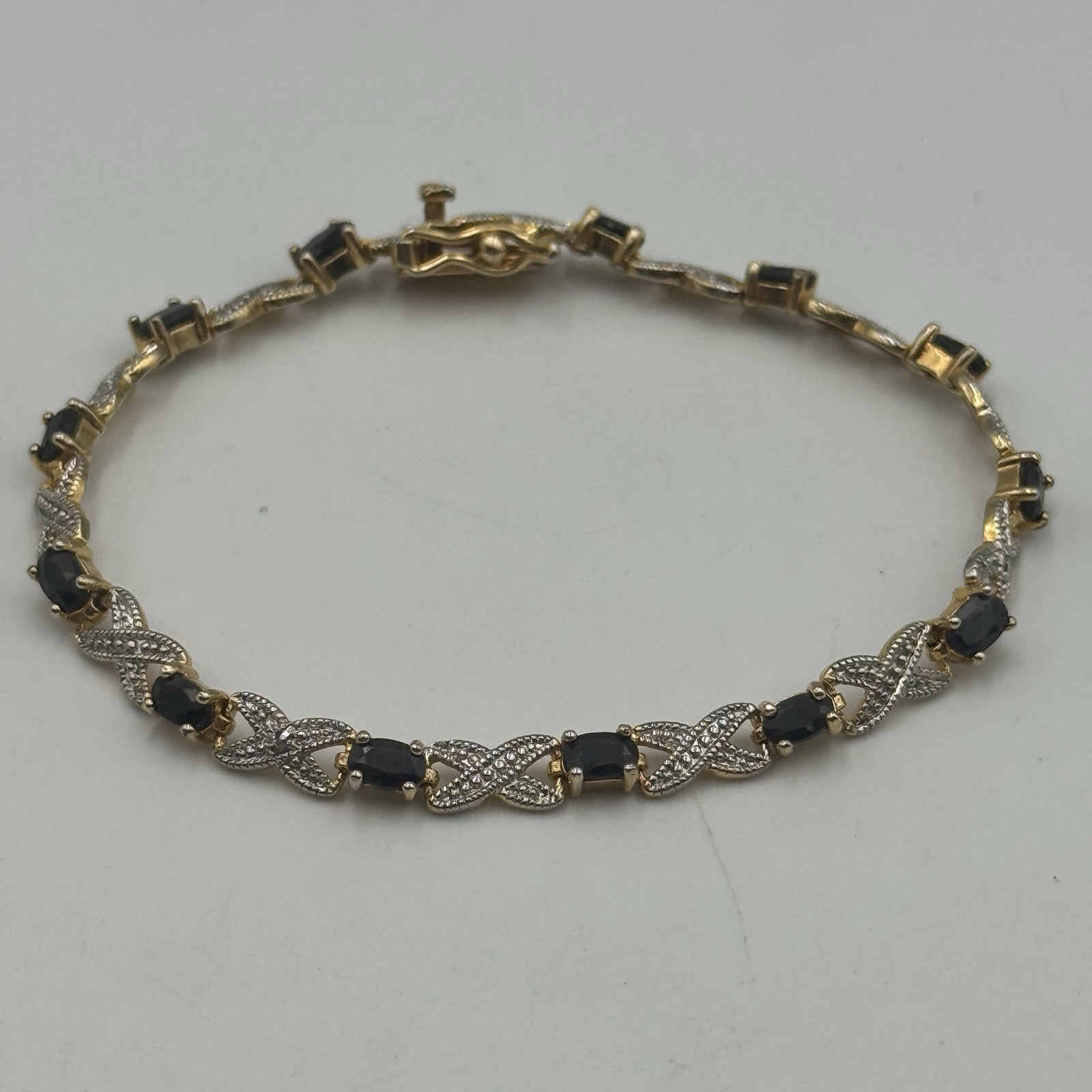 Sterling Dark Blue & Clear CZ Stones DBJ Marked Gold Toned Sz 7″ Bracelet 8g