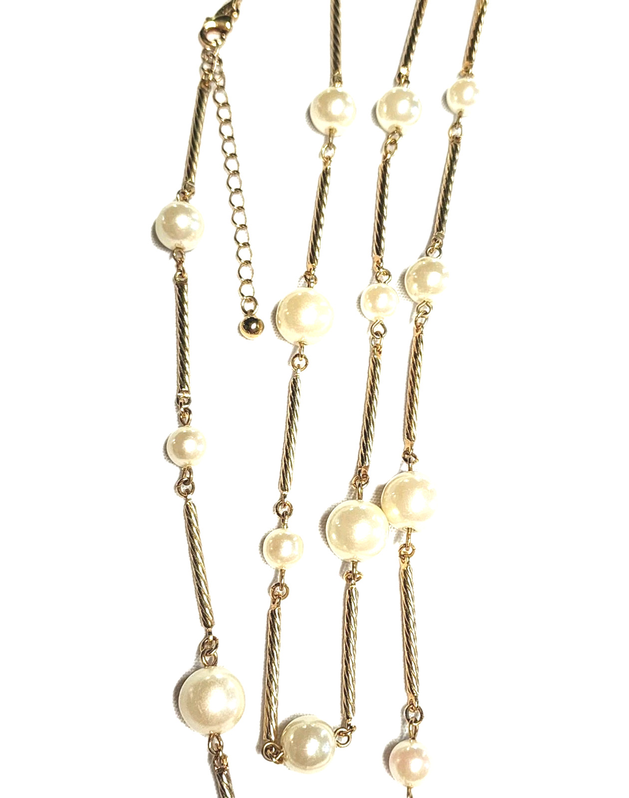 VTG AVON SH Gold Tone Twisted Bar Link & Cream White Faux Pearl Station Necklace