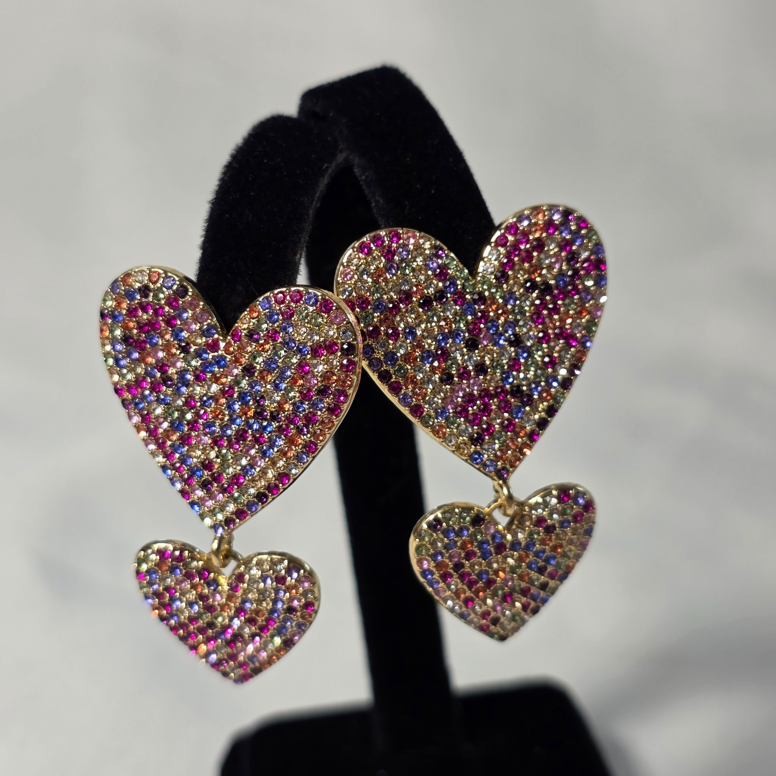 Sugarfix by Baublebar Double Heart Earrings Multicolored Rhinestone Crystals