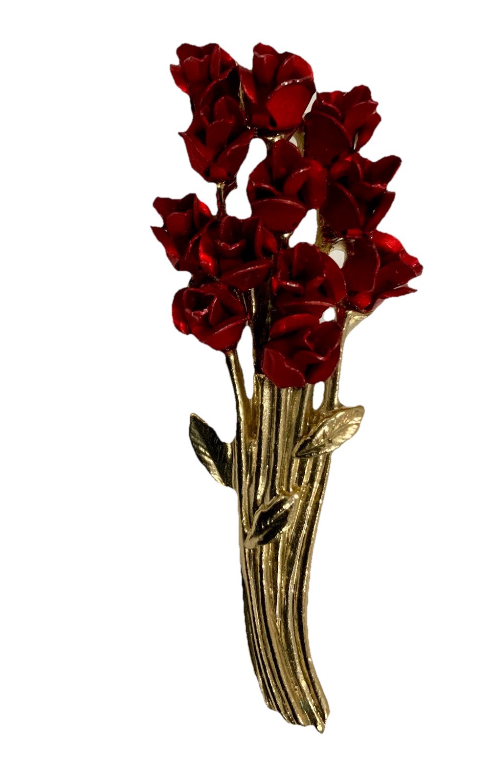 Vintage Red Roses Brooch Pin Romance Love Beauty Goldtone Signed DM 07