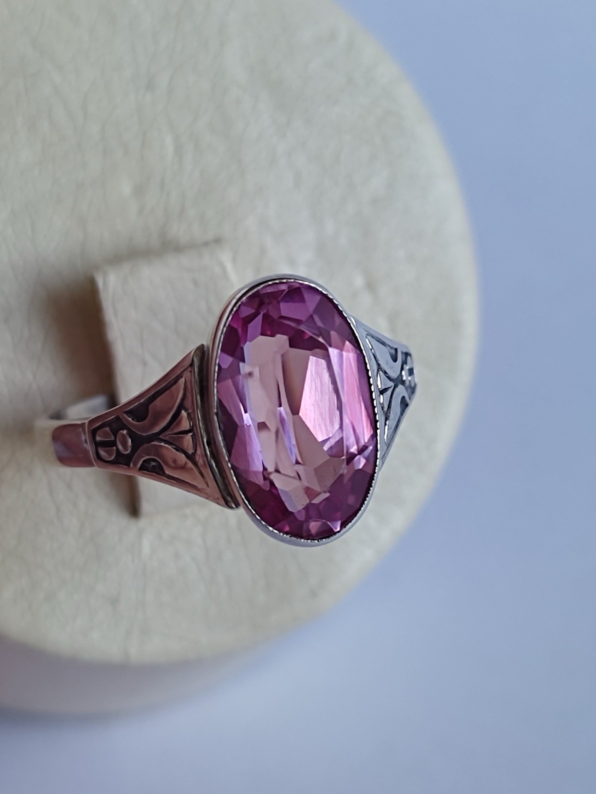 Vintage 70s Soviet Union Silver 875 USSR Ring Pink Sapphire Size US 7.5/ 17.5 mm
