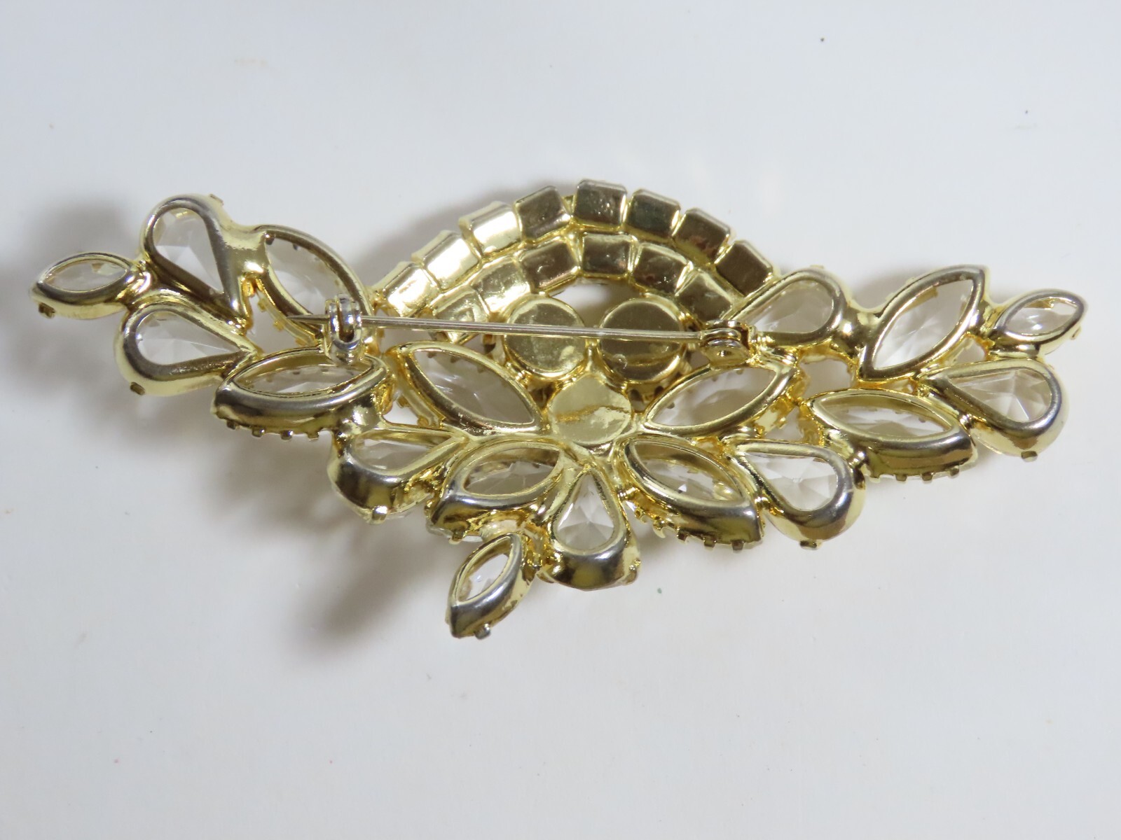 AB Rhinestone Brooch Pin VTG Clear Crystal Cluster Spray Prong Stunning D1580