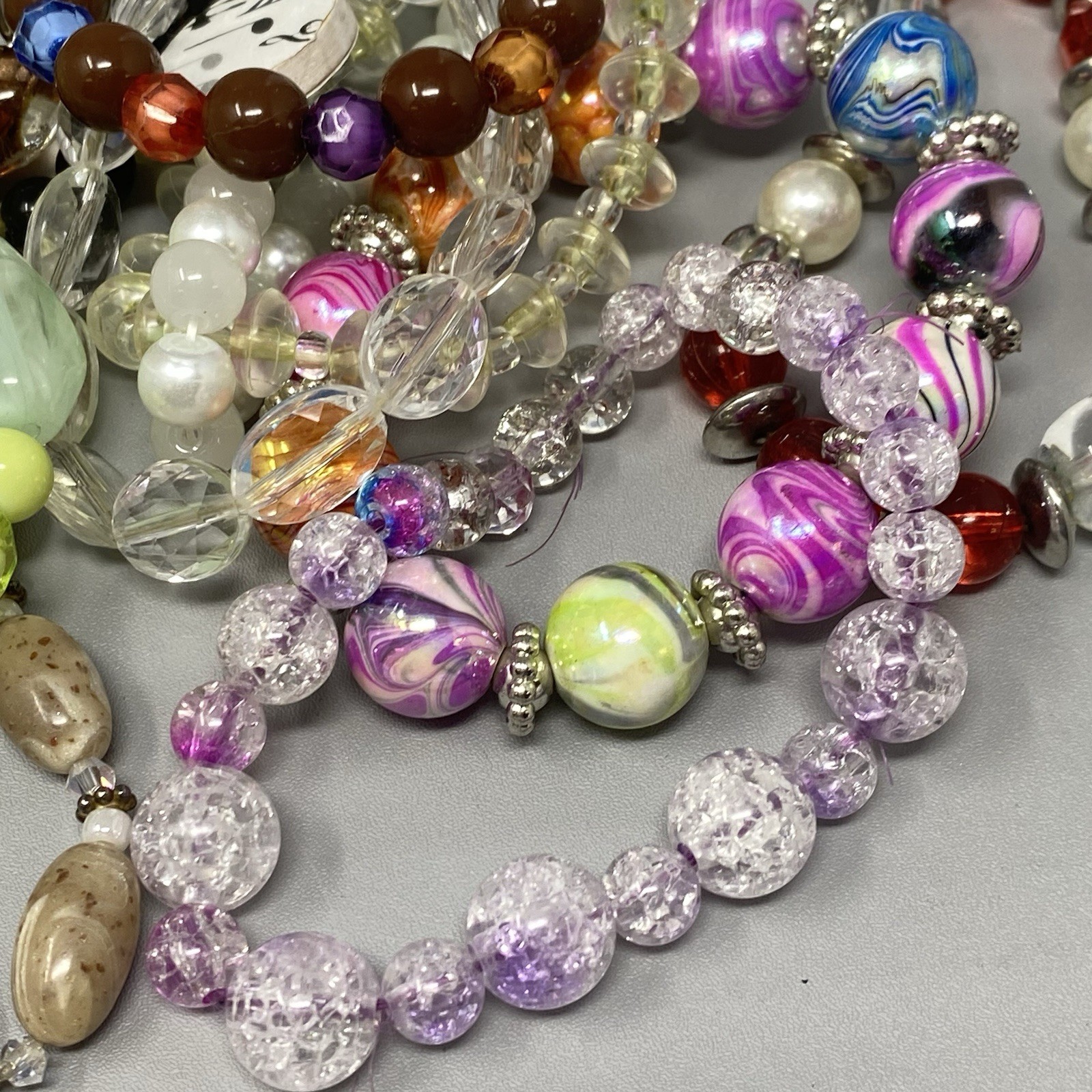 Acrylic Beaded Bracelet Lot Stretch Craft Multicolor Chunky Lot of 10