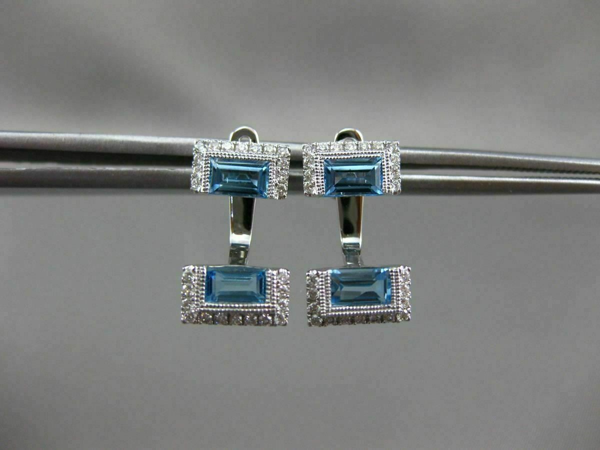 ESTATE 1.65CT DIAMOND & AAA BLUE TOPAZ 14KT WHITE GOLD MILGRAIN HANGING EARRINGS