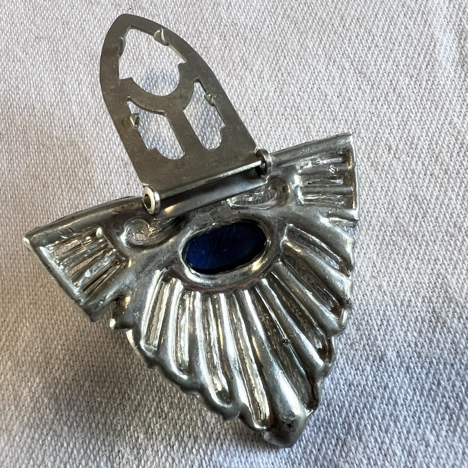 SINGLE DRESS CLIP Sapphire Blue Cabochon Rhinestones Vintage 1930s 1.5 X 2”
