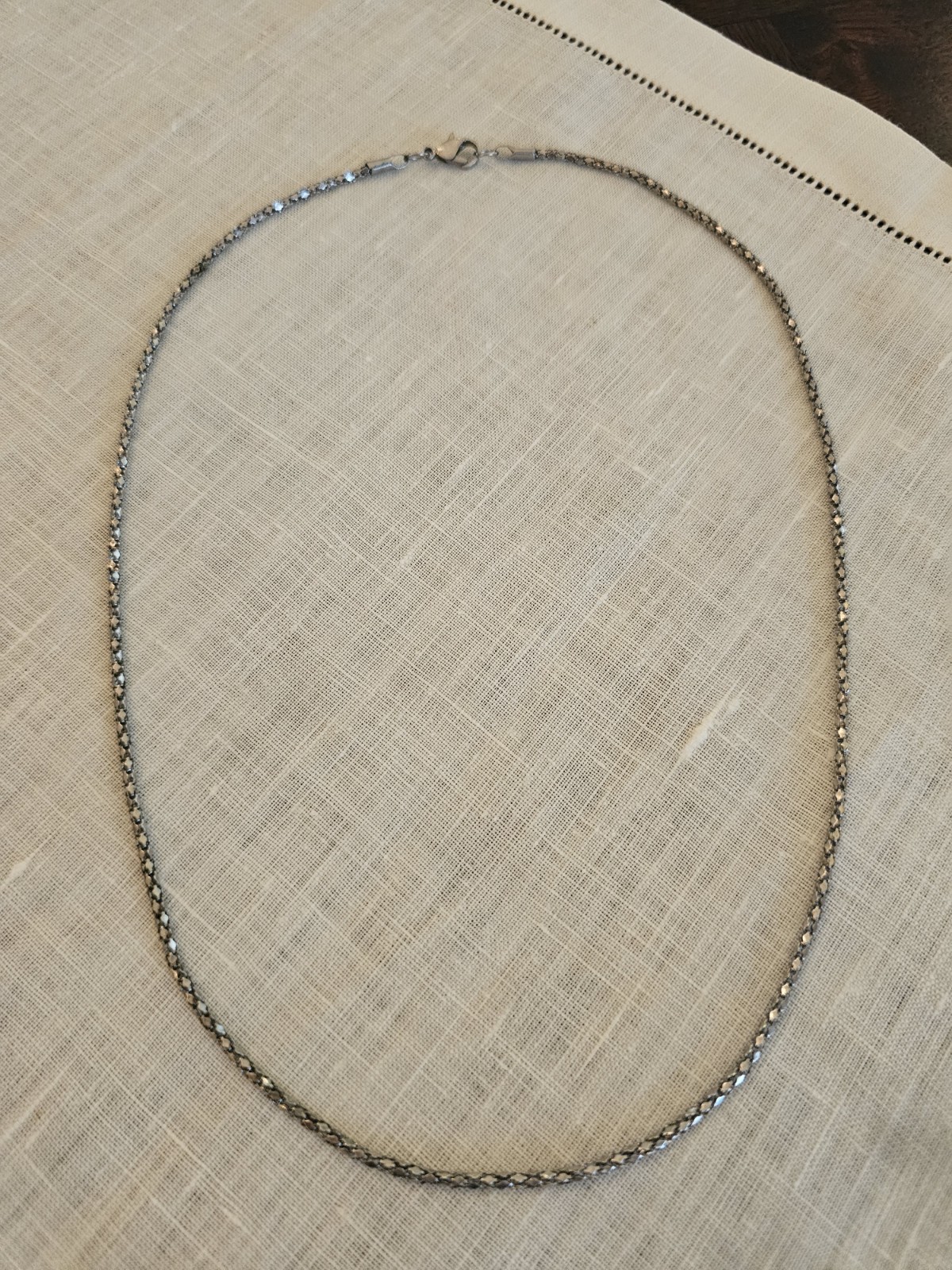 Vintage Oxidized Silver Tone Popcorn Chain Necklace 19″