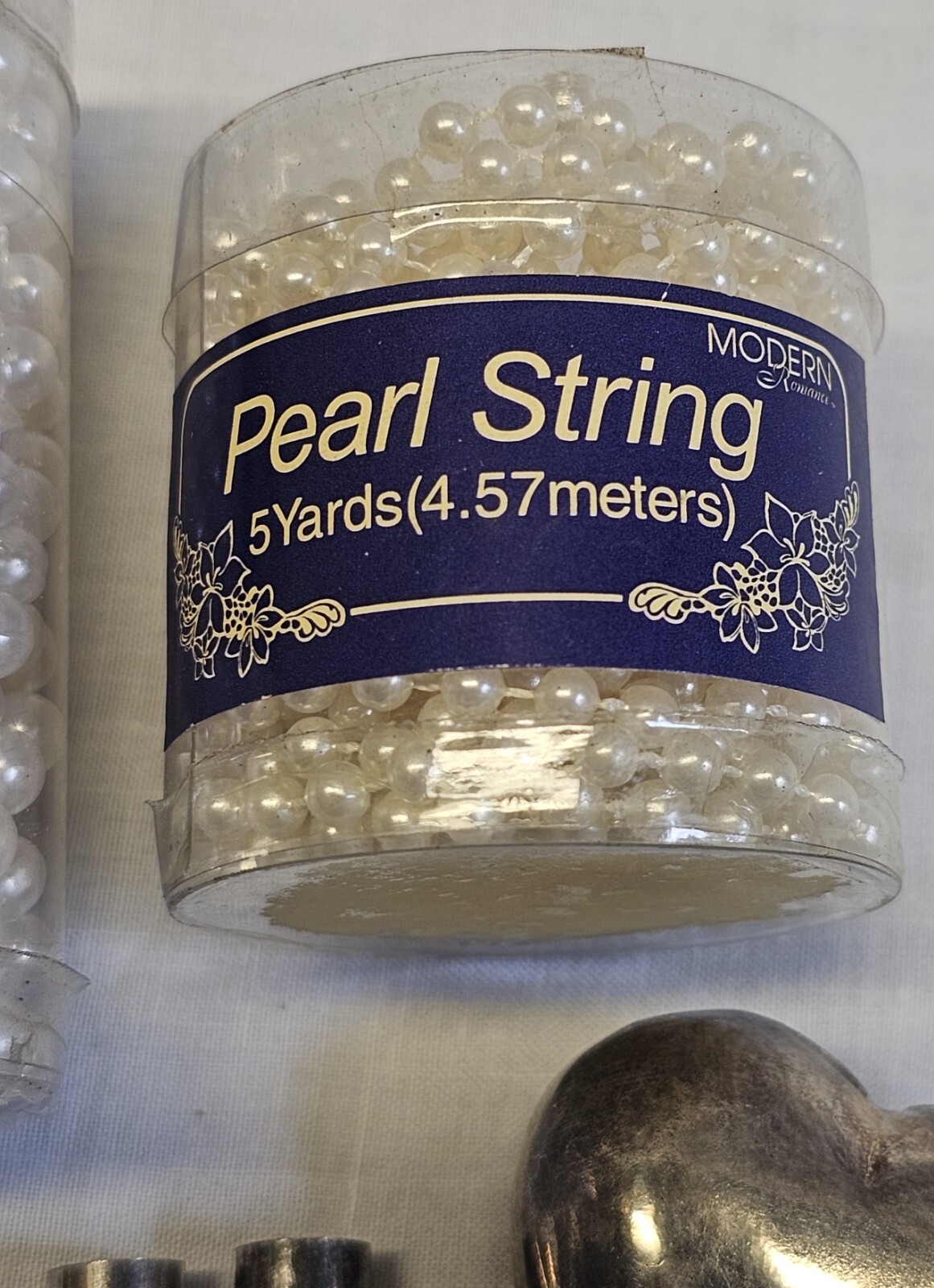 Vintage Jewelry Making Set Pearl String Kit Small-Large Metal Beads Silver Heart