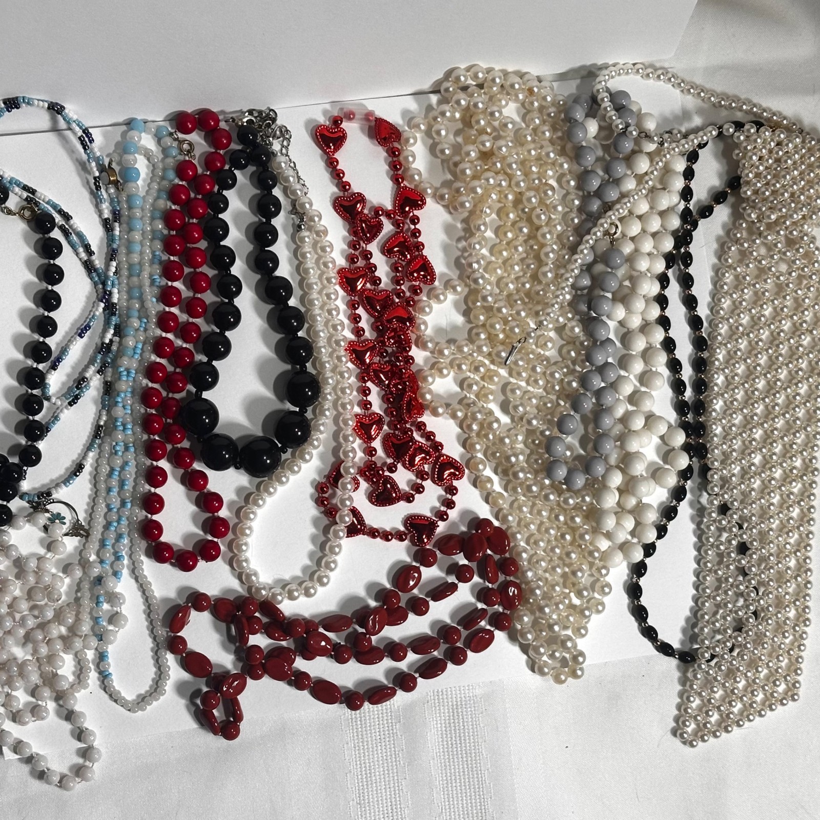 Vintage Beaded Necklaces Faux Pearl Necktie Multi Color MCM Retro 14 pc