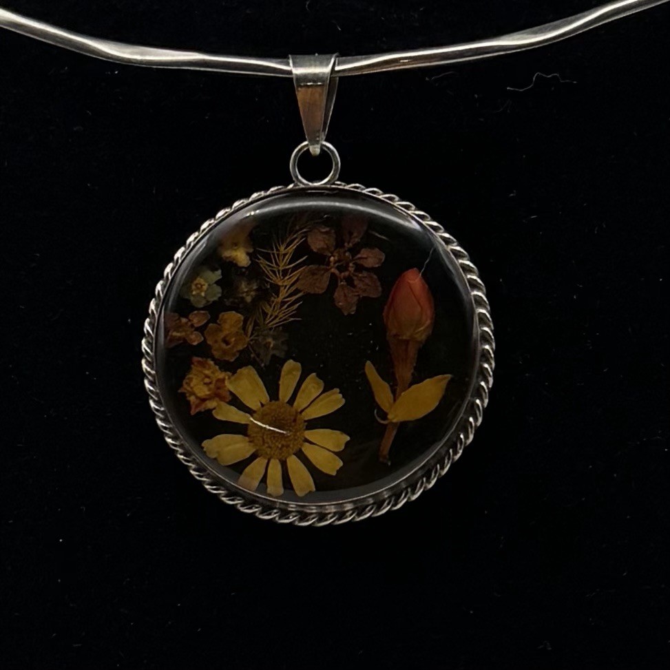Vintage ATI Mexico 925 Silver Pressed Flowers Resin RLM Studio 925 Collar Y2K