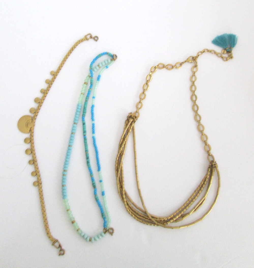 Stella & Dot Isa Convertible 3 in One Blue Bead Gold Tone Layer Collar Necklace