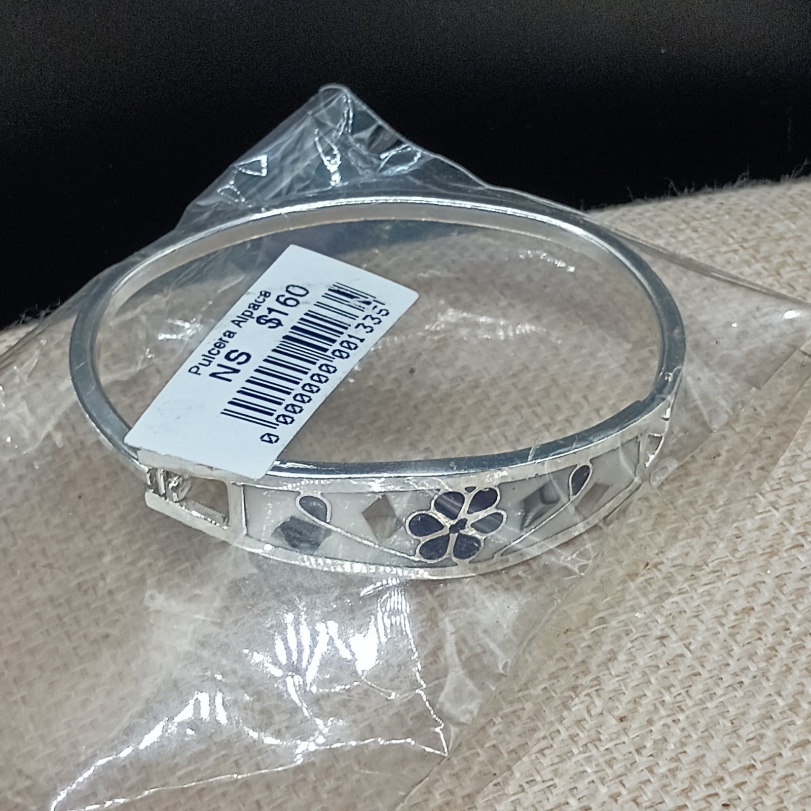 Alpaca Mexico Silver Cuff Bracelet Blue Lapis Abalone Inlay Flower 6.5″ Unworn