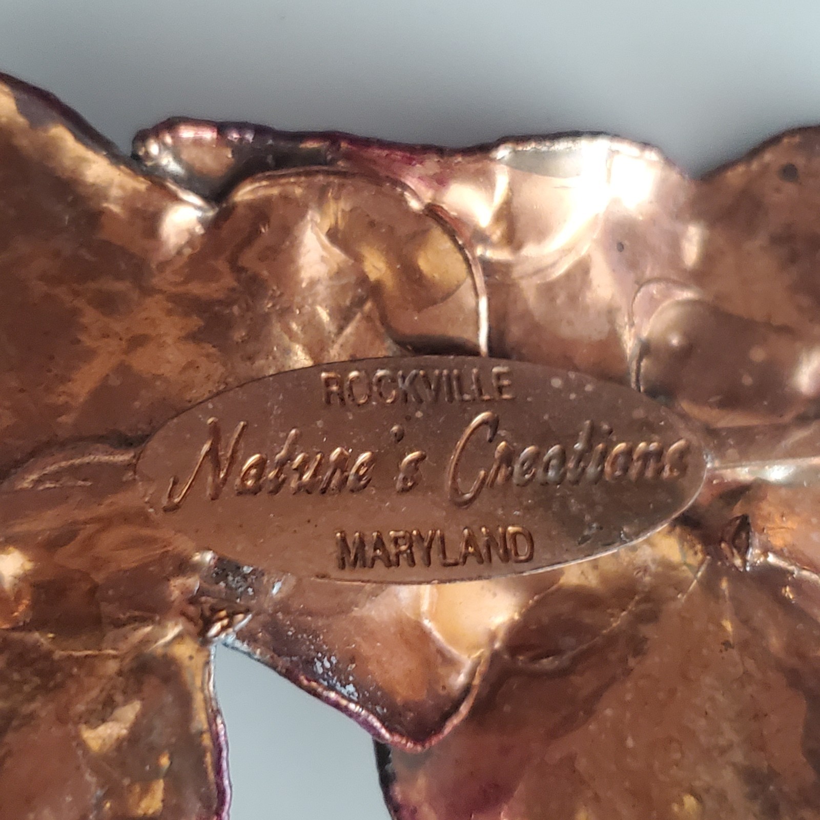 Nature’s Creations Rockville Maryland Copper Leaf Leaves Brooch Pin Vintage