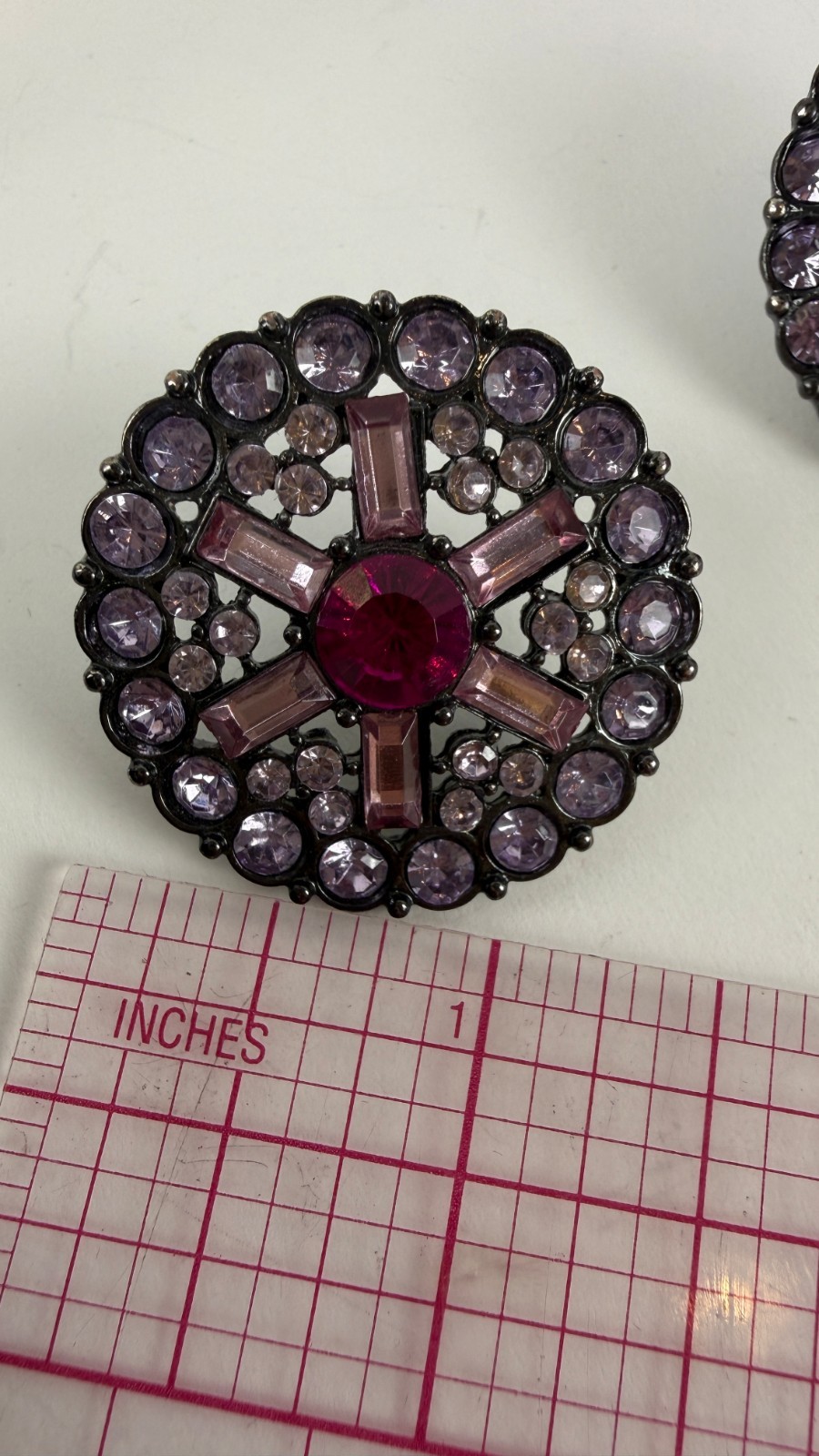 Vintage Gunmetal Pink Glass Rhinestone Statement Stud Earrings