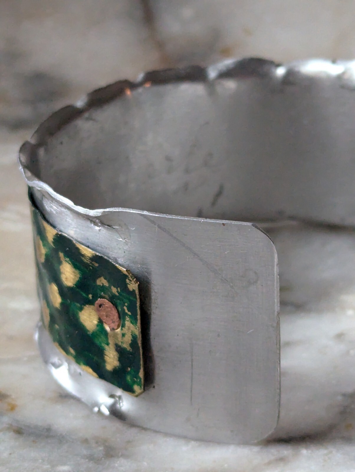 Vtg Merle House Metalwork Aluminum Cuff Bracelet Statement Artisan Jewelry USA