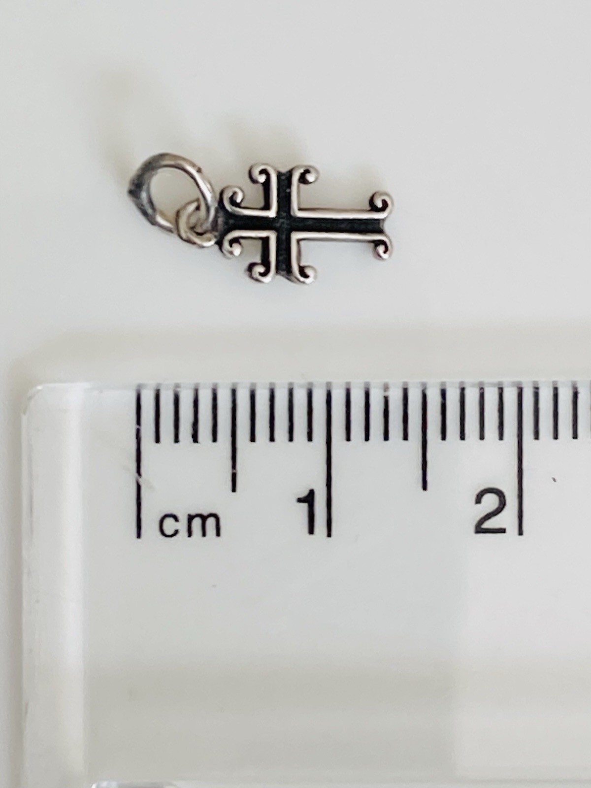 Vintage 14k and sterling silver miniature scrolled cross charm pendant