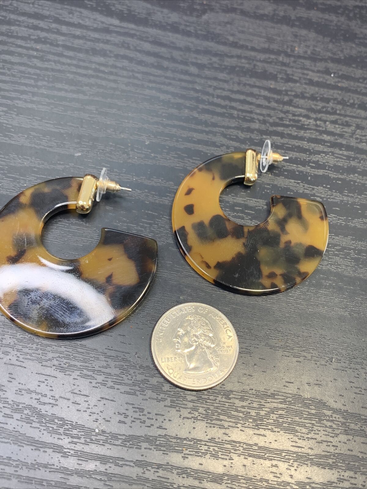 Half Hoop Earrings Large Imitation Tortoiseshell Pierced Earrings Almost 2”