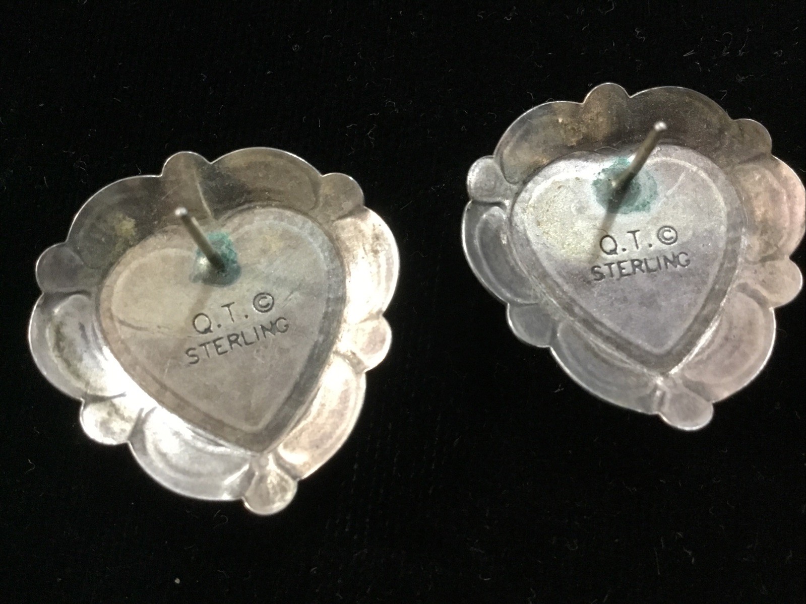 Q. T. Multi Gemstone and Sterling Silver Signed Heart Stud Earrings Southwestern