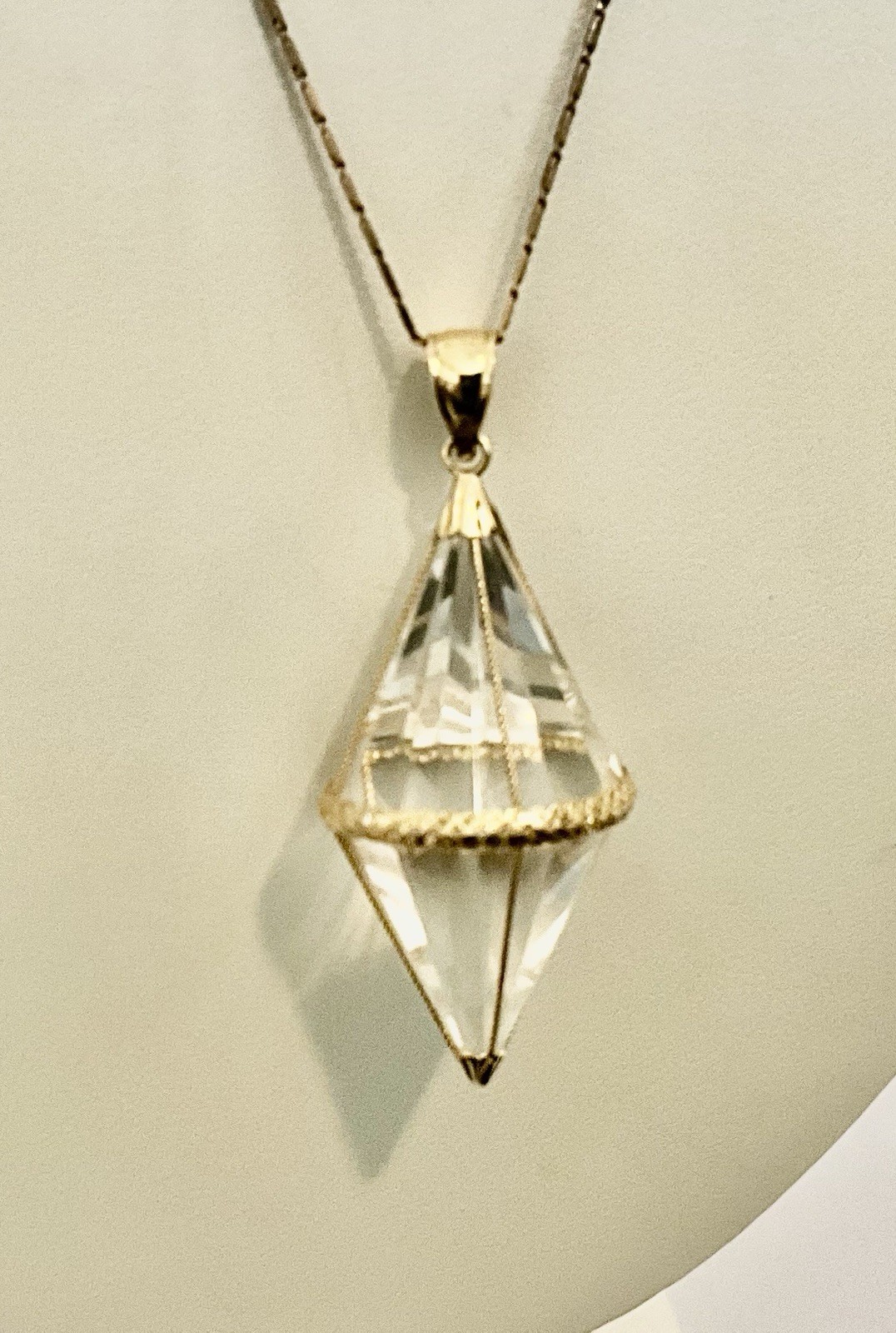 Vintage 14K Rock Crystal Pendulum Pendant Necklace BODHI Plumb Bob 14k chain