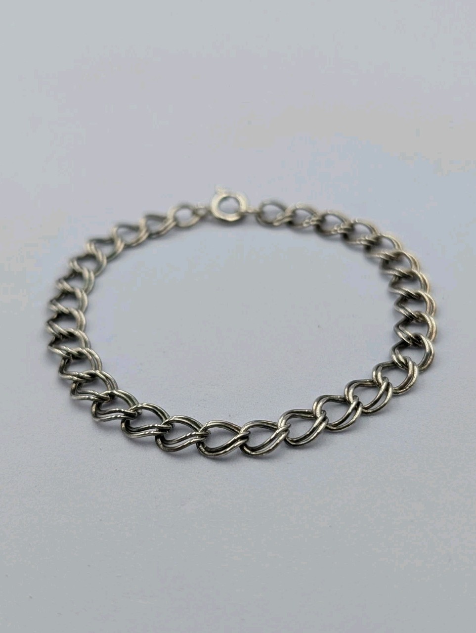 Vintage Sterling Silver Double Link Curb Chain Starter Charm 925 Bracelet 7.25″