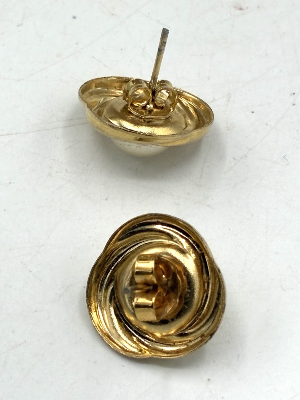 Vintage Faux Pearl Love Knot Swirl Stud Earrings Gold Tone Post Back