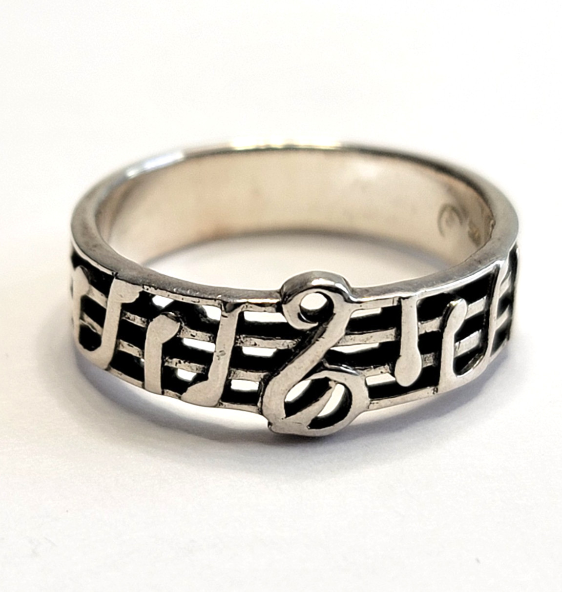 Vintage 925 Silver Music Staff Treble Clef Notes Ring Size 8.75 Musician Unisex