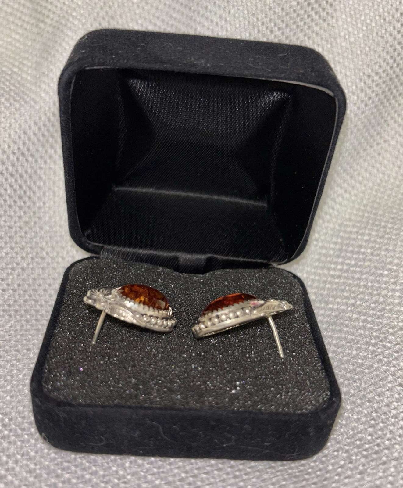 VTG Carolyn Pollack Sterling Cognac Amber Earrings Signed