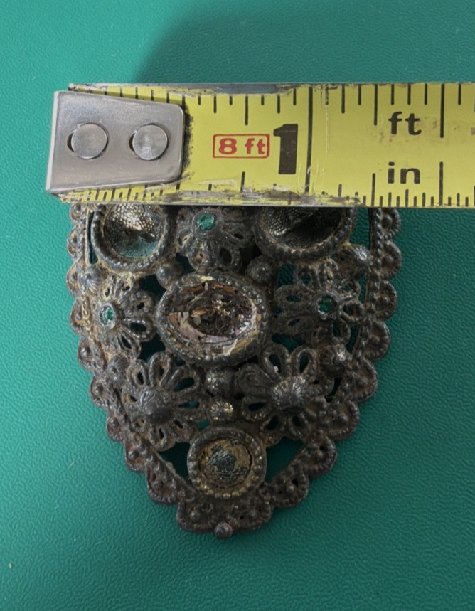 New England Glass Works Dress Clip Emerald Green Rhinestones READ Missing Stones