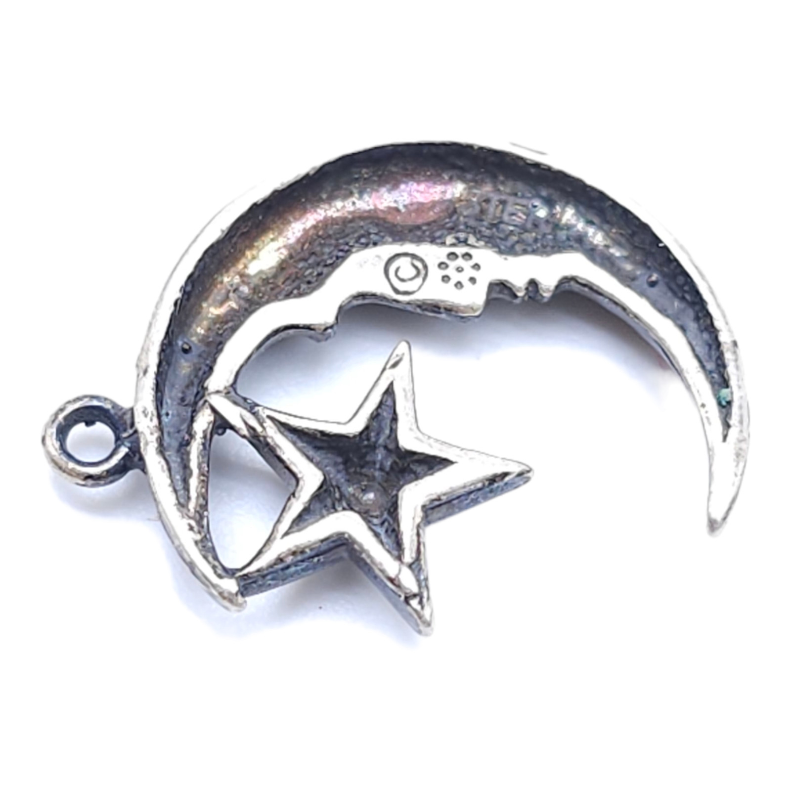 C Marked Man in Moon Face Star Dangle Drop Charm Silver Tone Vintage Sterling