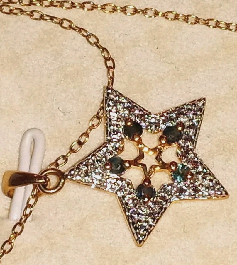 HSN blue Sapphire Vintage star necklace 925 And I Think Tiny Dia? Pics