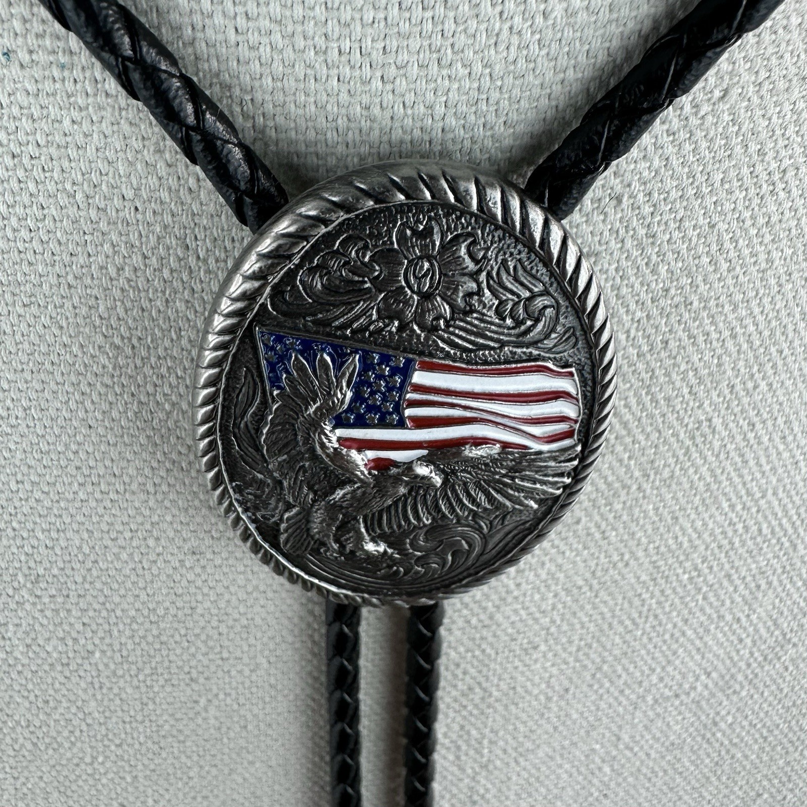 Vintage Ivan “Great American Eagle” Silver Tone Over Brass Western Bolo Tie