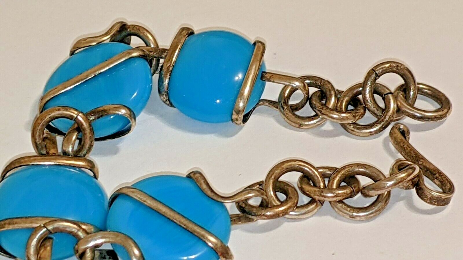 VINTAGE STERLING SILVER MEXICO BRACELET BLUE STONES ABOUT 8 3/4″ SIGNED MEX 925