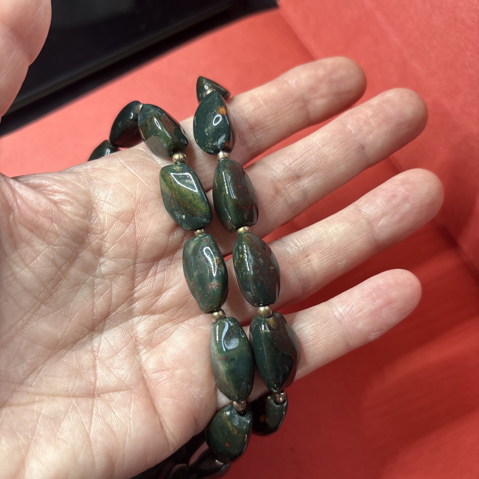 Vintage Magnificent 26’’Long BLOODSTONE Stone Bead Necklace