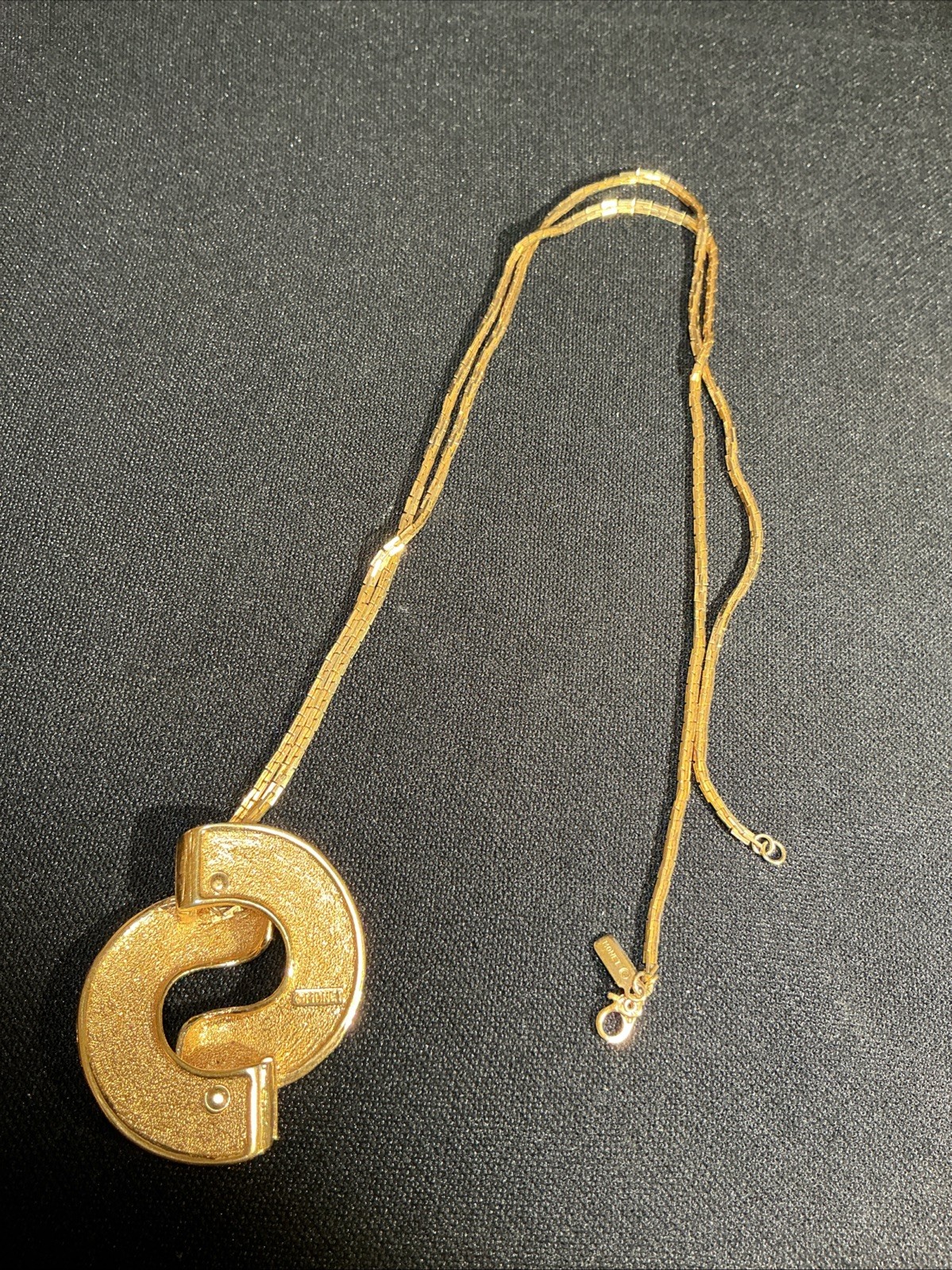 Vintage Gold Tone MONET Modernist Rope Knotted Pendant Necklace Designer