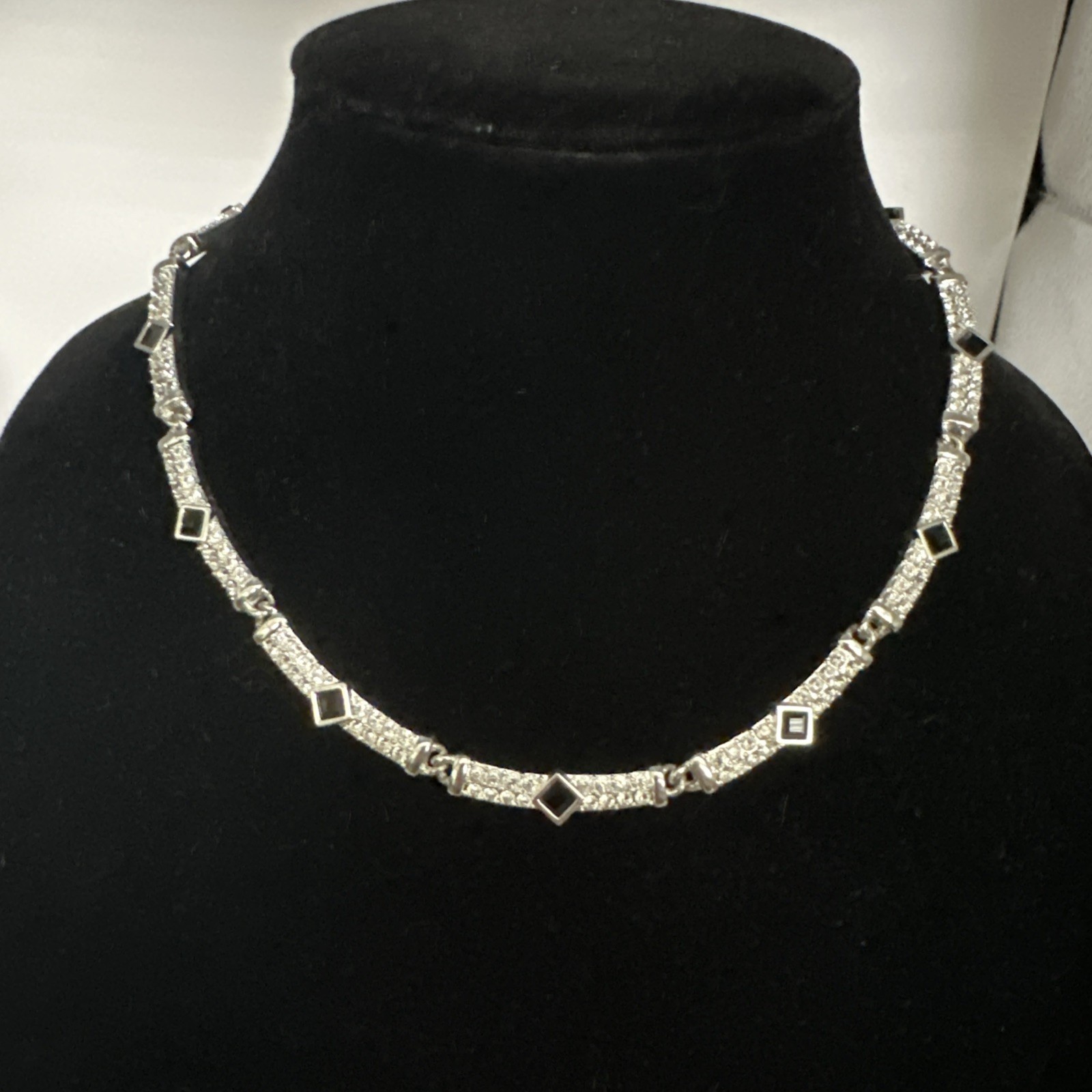 Vintage Napier Silver Tone With Black And Clear Rhinestones